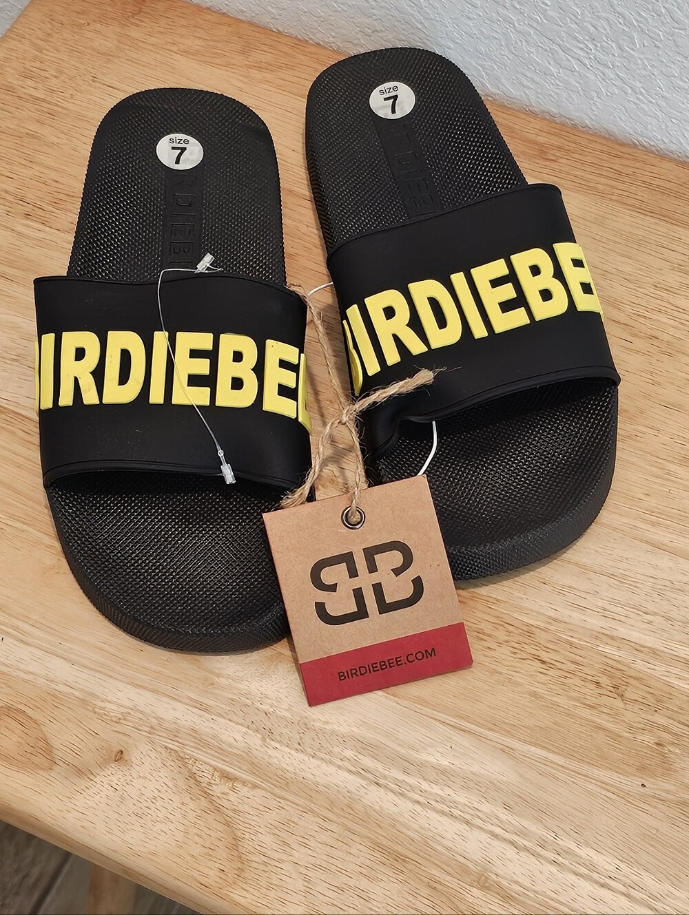NWT Birdiebee Double BB Sunshine Slide Sandals Black/Yellow Size 7